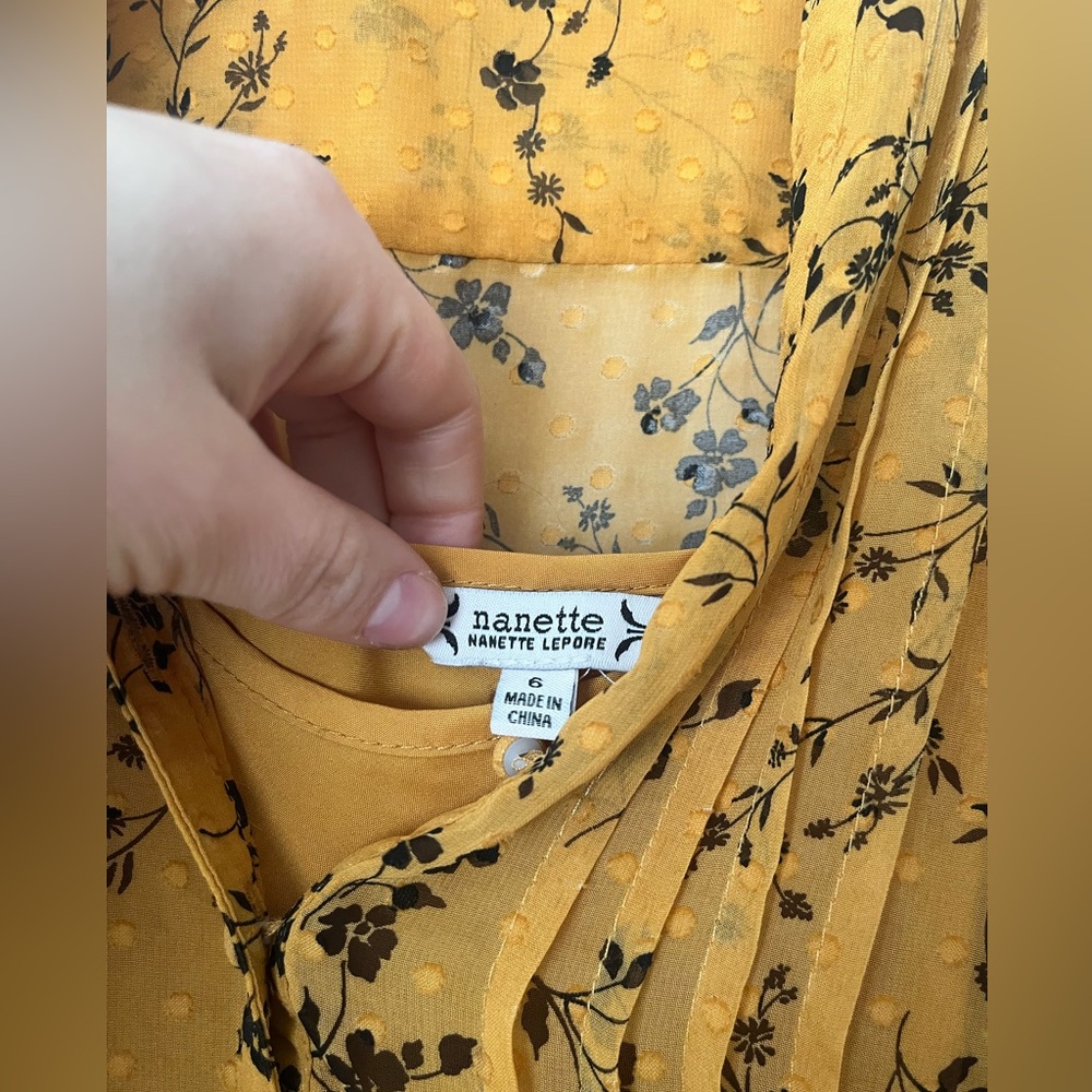 Nanette Lepore midi dress floral mustard belted size 6 - Picture 9 of 11